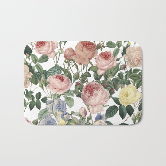 Vintage Roses and Iris Pattern - Flower Dreams by #UtART Bath Mat