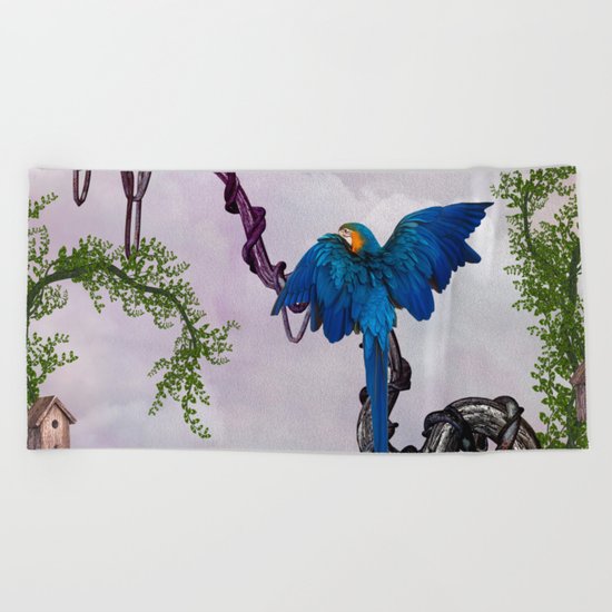 Wonderful blue parrot Beach Towel