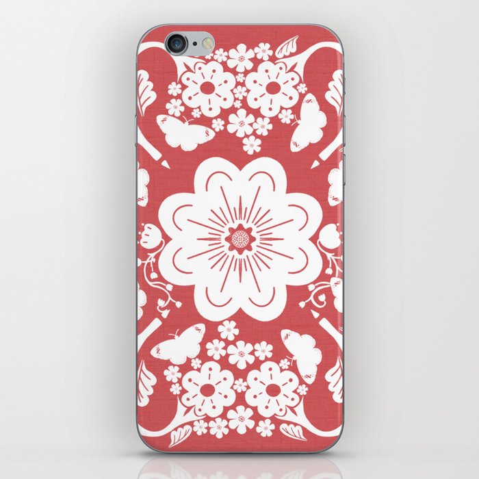 Retro Modern Butterflies And Flowers Silhouette Bandana Red iPhone Skin