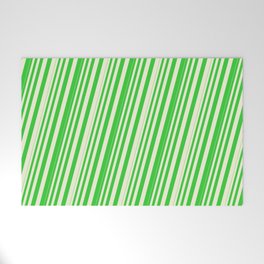 [ Thumbnail: Beige & Lime Green Colored Lined Pattern Welcome Mat ]