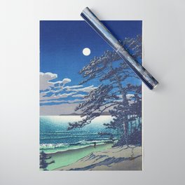 Light-blue Sunrise Spring Moon at Ninomiya Beach by Hasui Kawase portrait painting art print Wrapping Paper