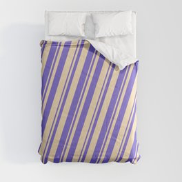 [ Thumbnail: Tan & Slate Blue Colored Striped Pattern Comforter ]