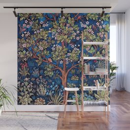 William Morris Tree of Life Blue Twilight floral textile 19th century pattern print for drapes, curtains, pillows, duvets, comforters, and home and wall decor Wall Mural