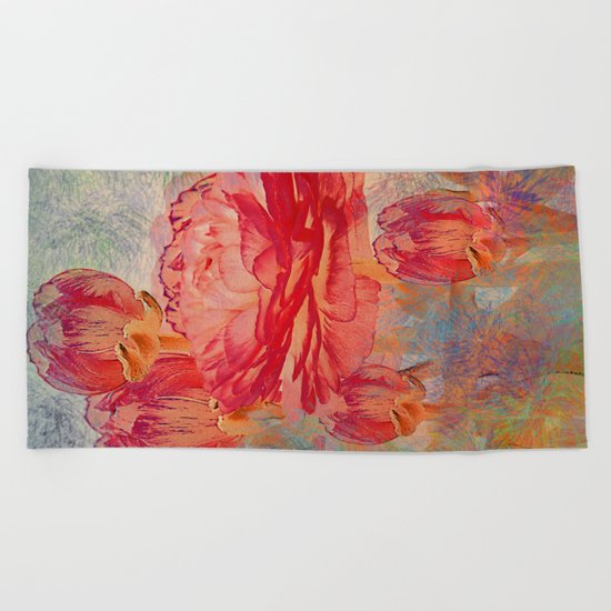 Vintage Ranunculus (8) Beach Towel