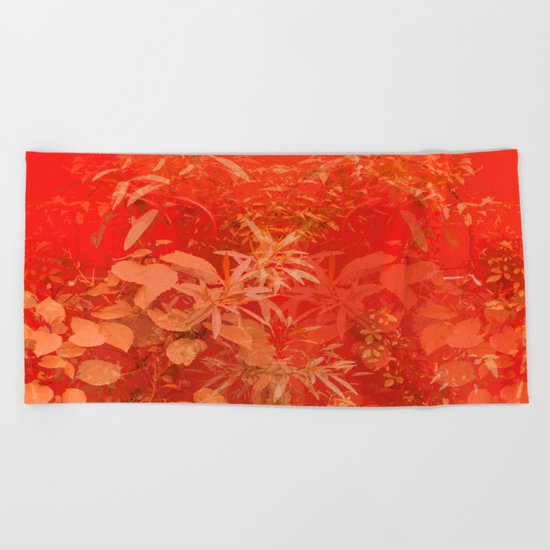 Beautiful red foliages - illustration of garden Beach Towel