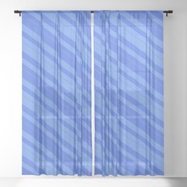 [ Thumbnail: Cornflower Blue & Royal Blue Colored Lined/Striped Pattern Sheer Curtain ]