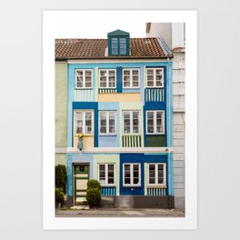 Colorful facade in Scandinavia - Copenhagen travel photography blue green Art Print