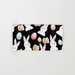 Easter Bunny And Eggs Large Print Pattern- Black Hand & Bath Towel