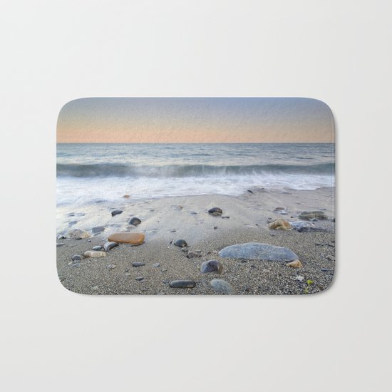 "Mediterranean waves at sunset". Pink sunset Bath Mat