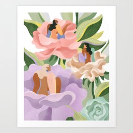 Growing Together Art Print | Feminism, Body, Affirmations, Floral, Plants, Happy, Energy, Illustration, Modern, Boho 