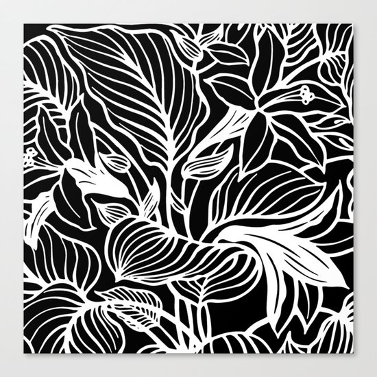 Black White Floral Canvas Print