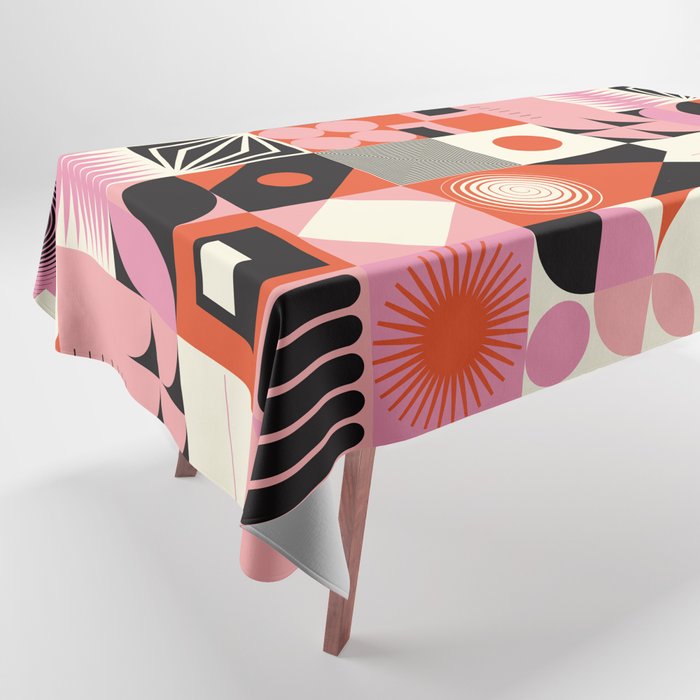 Scandinavian inspired artwork pattern made with simple geometrical forms and cutout colorful shapes. Abstract composition Tablecloth