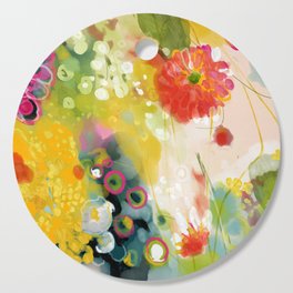 abstract floral art in yellow green and rose magenta colors Cutting Board