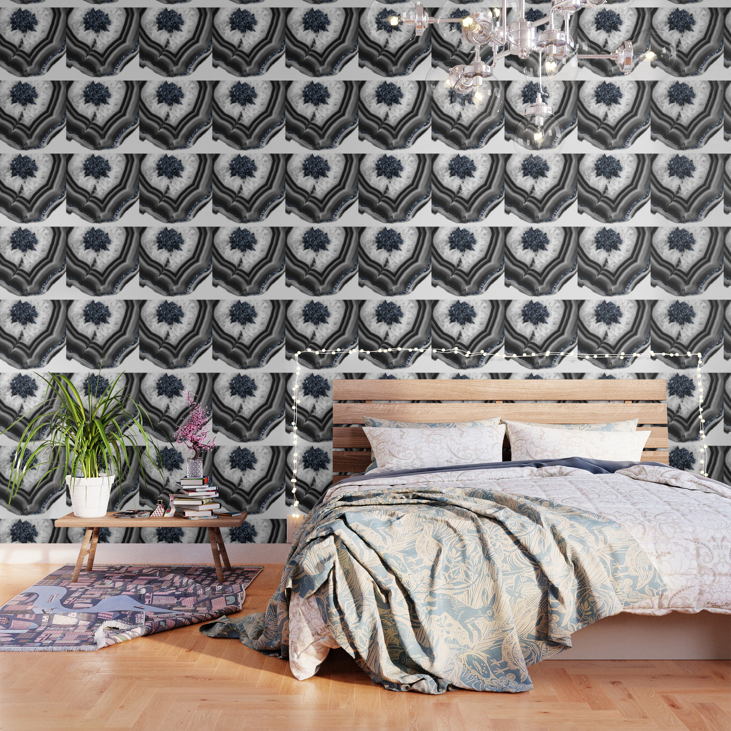 Gray Black White Agate With Navy Blue Glitter 1 Gem Decor Art