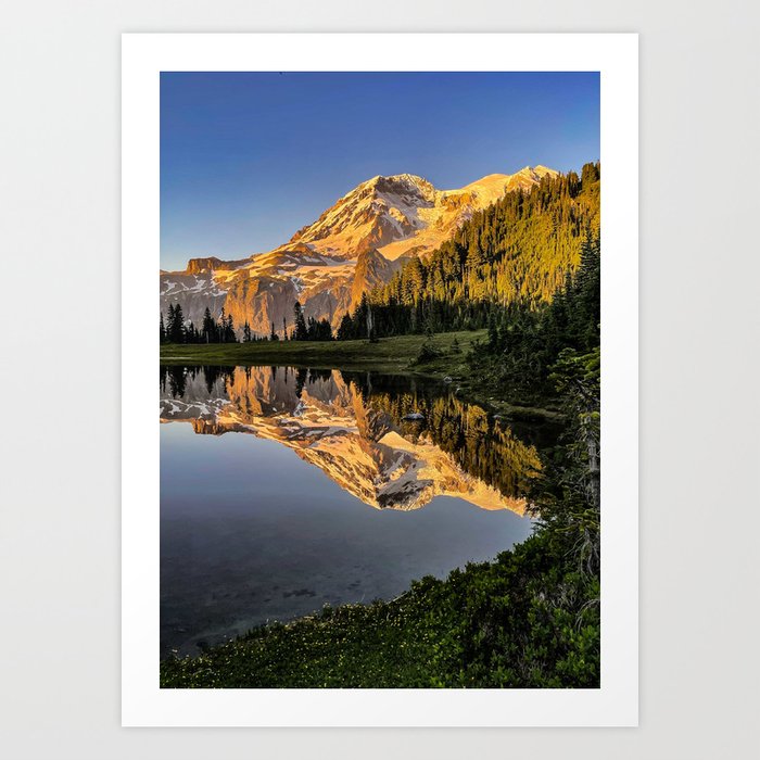 Mt. Rainier, Aurora Lake Sunset Art Print