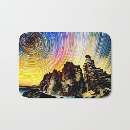 Epic Sunset Aurora Lights with Mountains and River Bath Mat