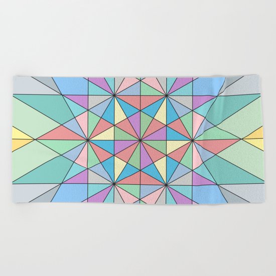 Colorful Pastel Mosaic Triangle Star Beach Towel
