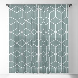 Cube Geometric 03 Teal Sheer Curtain