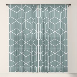 Cube Geometric 03 Teal Sheer Curtain