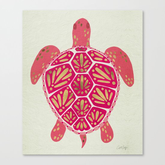 Sea Turtle – Pink & Gold Canvas Print