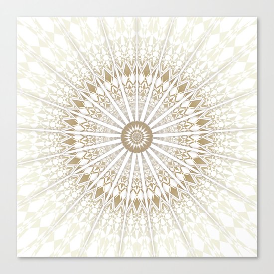 Khaki White Mandala Canvas Print
