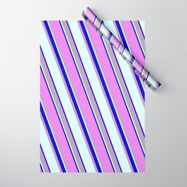 [ Thumbnail: Light Cyan, Blue, Violet, and Dark Grey Colored Lines/Stripes Pattern Wrapping Paper ]