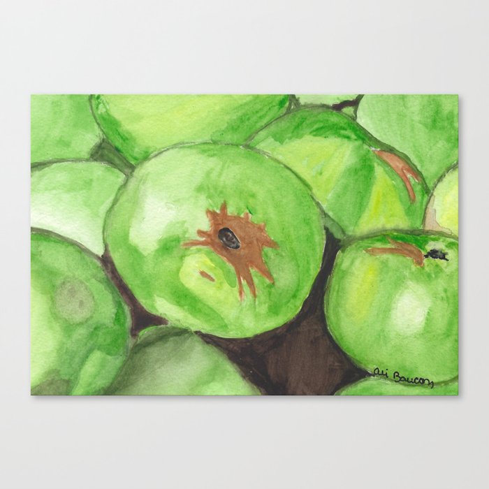 Green Delight Watercolor Painting of a Pile of Green Apples Canvas Print
