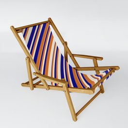 [ Thumbnail: Blue, Chocolate, and Beige Colored Lines/Stripes Pattern Sling Chair ]