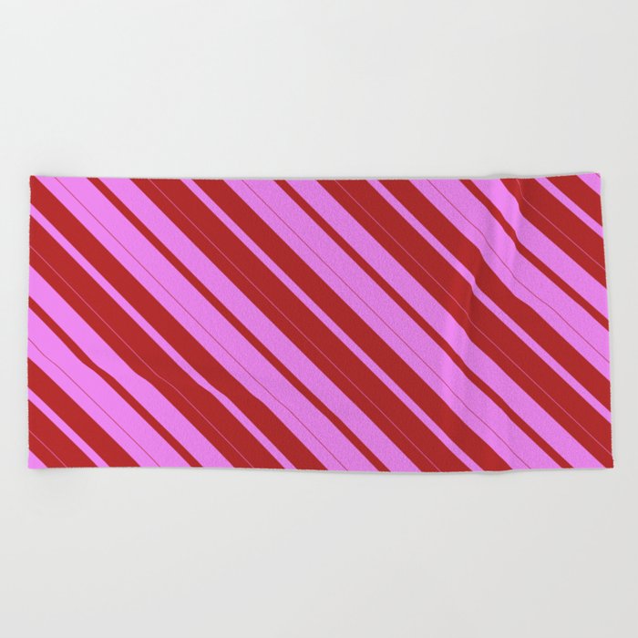 Violet and Red Colored Striped Pattern Beach Towel