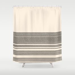 Organic Stripes - Minimalist Textured Line Pattern in Black and Almond Cream Shower Curtain