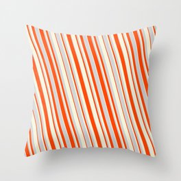 [ Thumbnail: Light Grey, Red, and Beige Colored Striped Pattern Throw Pillow ]