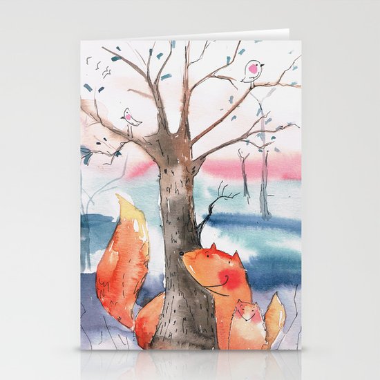 Spring foxes Stationery Cards