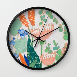 Proteas and Birds of Paradise Painting Wall Clock | Southafrica, Floral, Pattern, California, Curated, Flowers, Native, Sunrise, Birdsofparadise, Botanical 