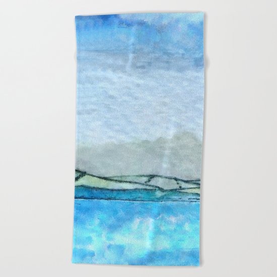 Landscape with fog and blue Beach Towel