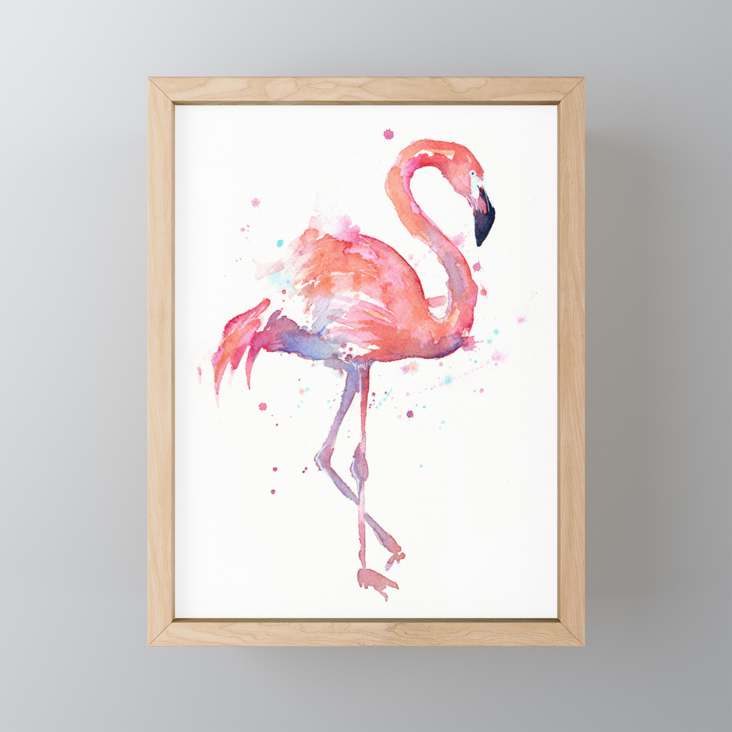 Pink Flamingo Watercolor Tropical Animals Bird Framed Mini Art
