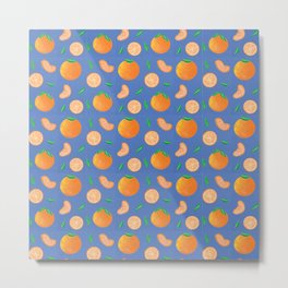 Hand-Painted Oranges on Blue Pattern Metal Print