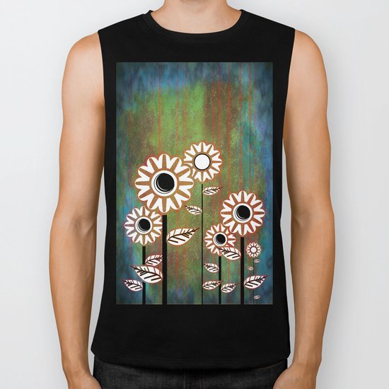 Retro flowers in brown and blue Biker Tank
