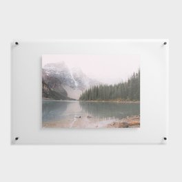 Snowy mountain, pine forest landscape, boreal forest, nature wall art Floating Acrylic Print
