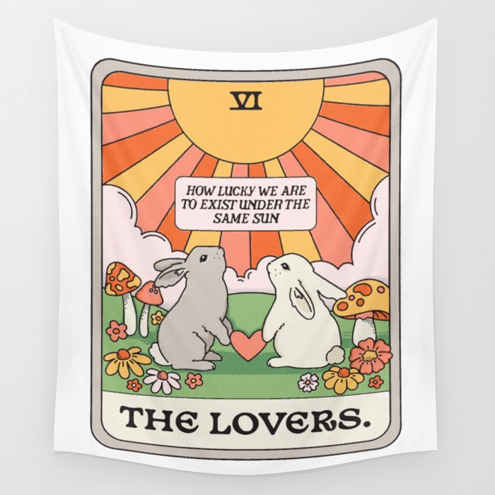 The Lovers Bunny Tarot Card Wall Tapestry