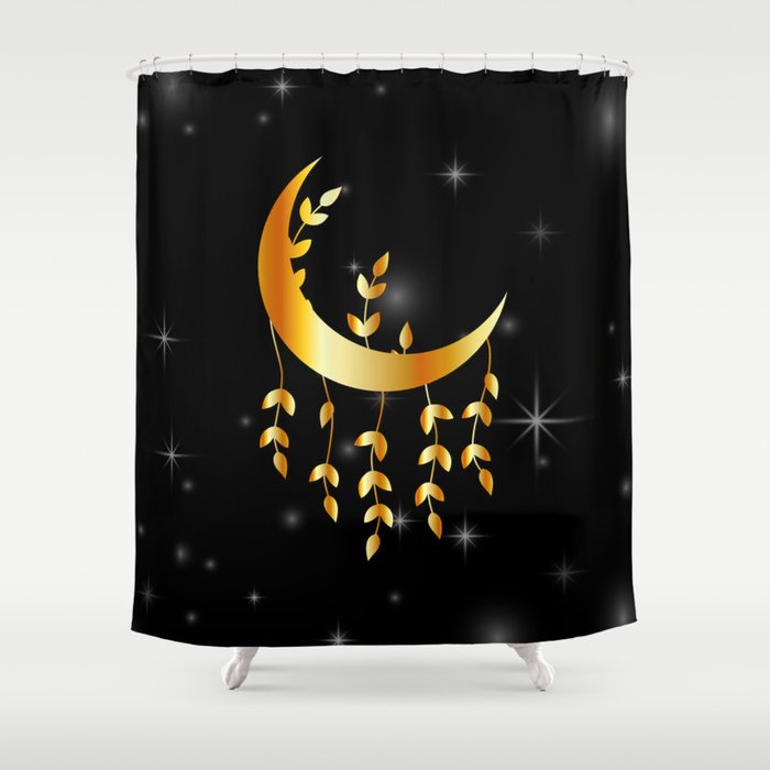 Mystic golden moon dream catcher with leaves Shower Curtain