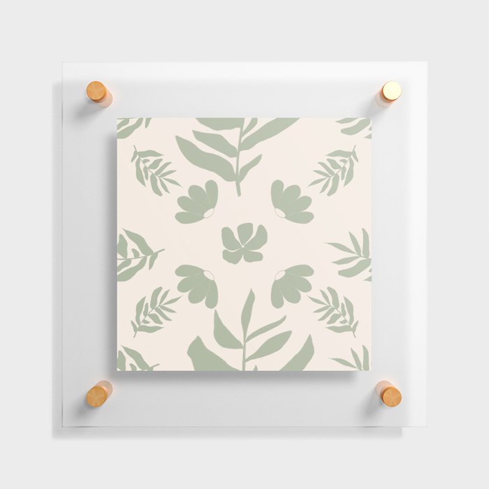 Sage Green Leaf and Wildflowers Pattern Floating Acrylic Print