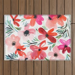 flower power in shadows of red Outdoor Rug