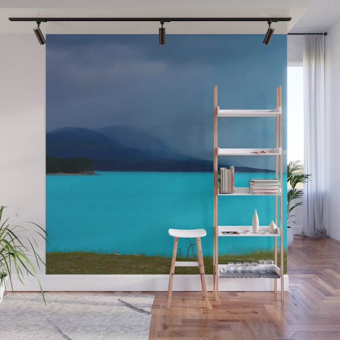 New Zealand Photography - Beautiful Turquoise Water By The Mountains Wall Mural