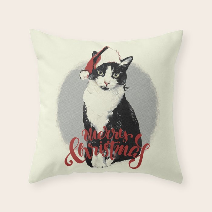 Vintage Christmas Cat Edition Throw Pillow By Patternsoflife