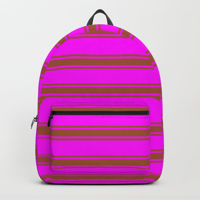Fuchsia and Sienna Colored Striped/Lined Pattern Backpack