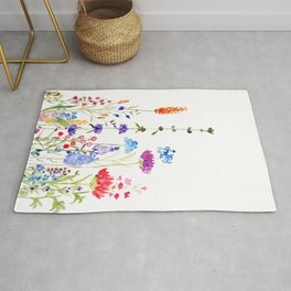 colorful wild flowers watercolor painting Rug
