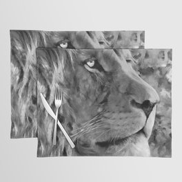 Modern black and white oil painting of king lion, artist collection of animal painting abstract. gray Placemat