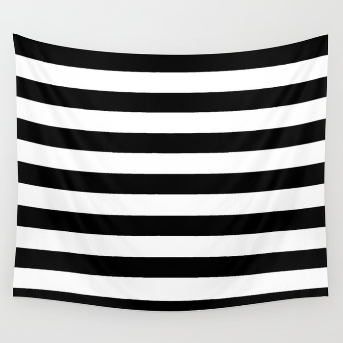 Midnight Black And White Stripes Wall Tapestry By Followmeinstead