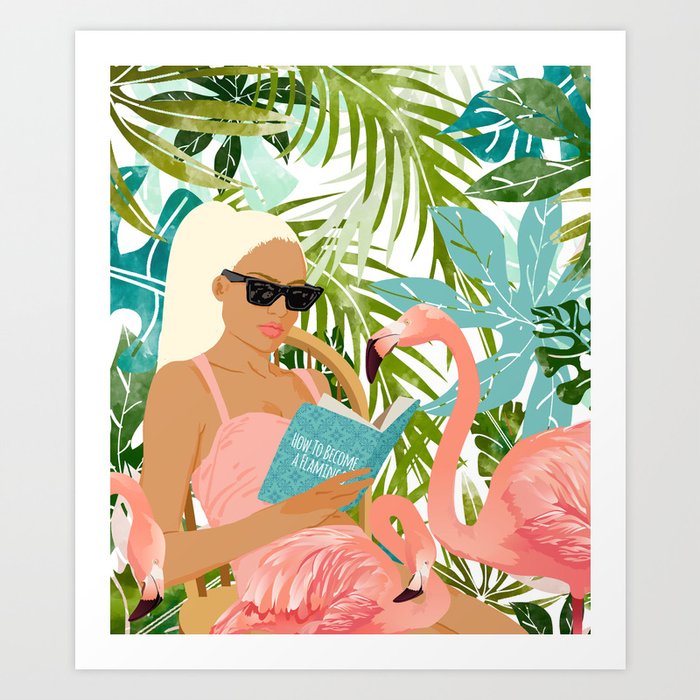 How To Become a Flamingo Illustration, Human Nature Connection, Woman Fashion Travel Art Print