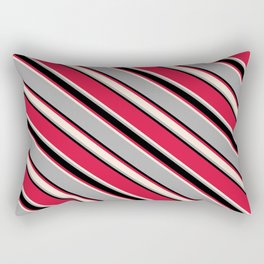 [ Thumbnail: Crimson, Beige, Dark Grey, and Black Colored Lined/Striped Pattern Rectangular Pillow ]